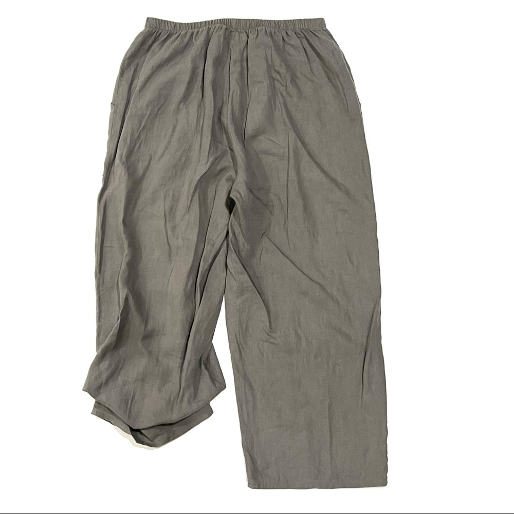 FLAX Adjustable Leg Pull-on Cropped Linen Pants - Picture 2 of 5